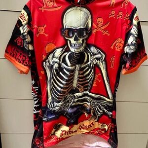 Primal Wear Tred Skeleton Graphic Red Cycling Shirt size L